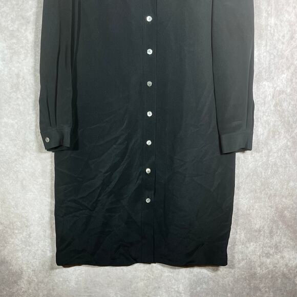 Talbots Shirt Silk Dress Women Size 10 Black Pure Button Up Knee Length Career - Picture 3 of 9